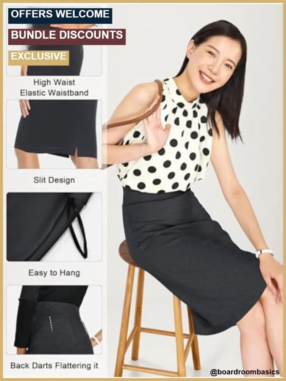 Stretch Ponte Pencil Skirt Knee Length High Waist Midi Bodycon Office Work